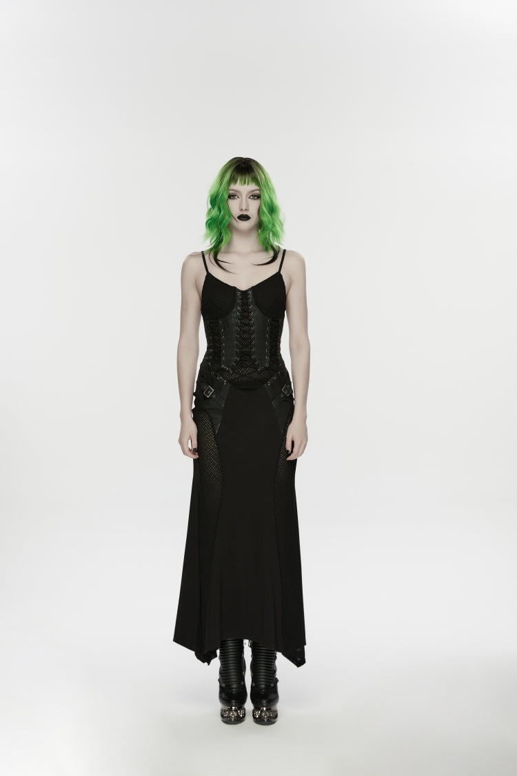 Black Lace-Up Buckled Eyelet Women's Punk Jsk Dress - Product - 2