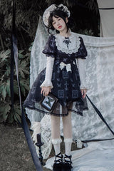 Black Embroidered Butterfly Print Gothic Lolita Dress - Product - 6