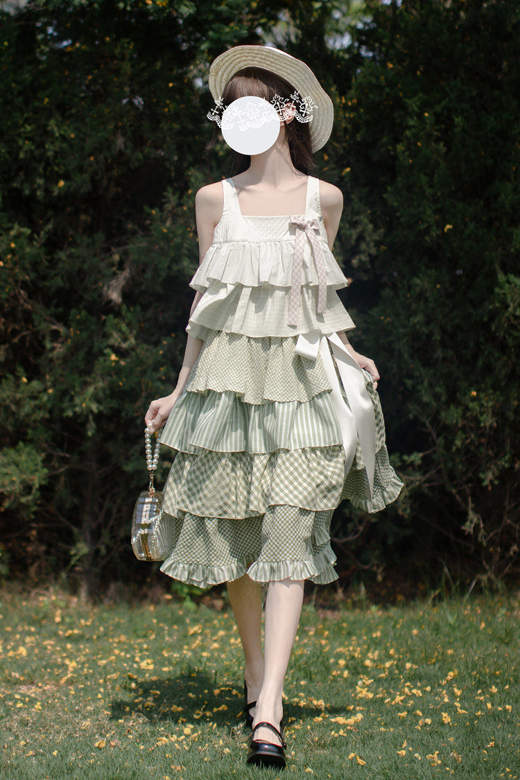 Green [Go To The Forest] Multi-Layered Print Ruffle Holiday Sweet Lolita Jsk Dress - Product - 9