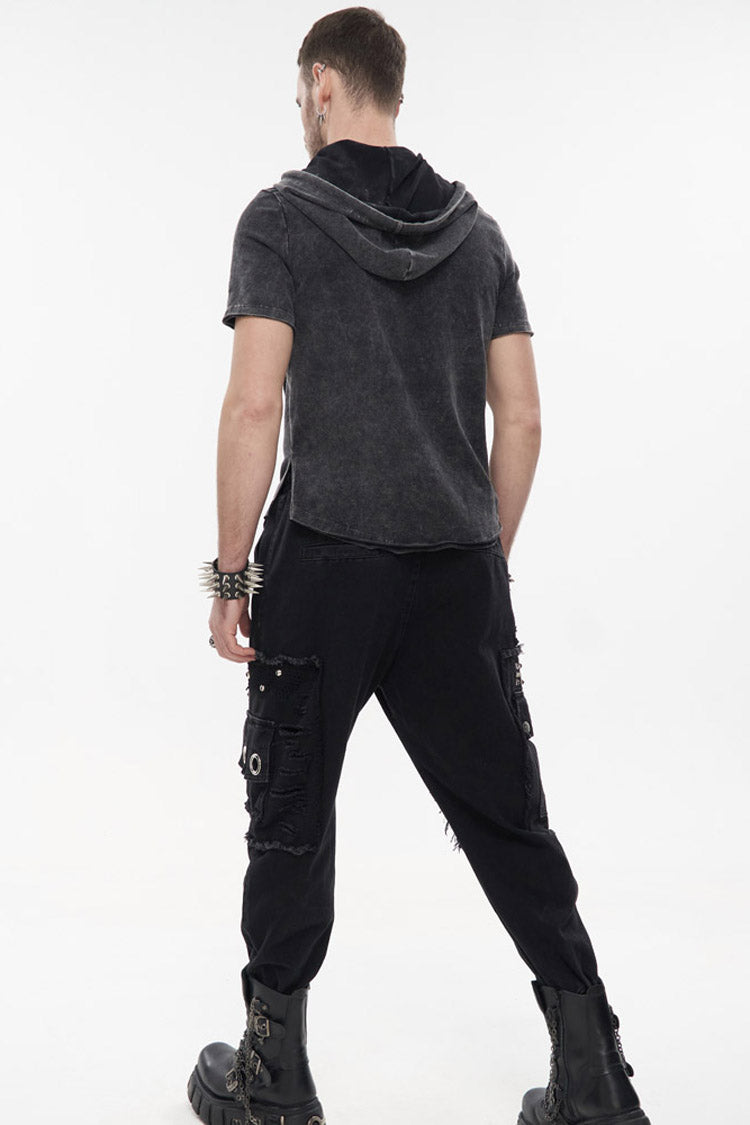 Black Punk Basic Funds Metal Pentagram Crackle Men's Pants - Product - 6
