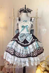[Beating Heart] Sleeveless Print Ruffle Bowknot Lace Sweet Lolita Dress 3 Colors - Brown - 4