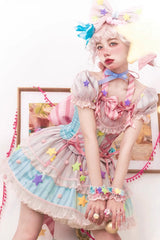 Pink [Sugar Magic] Print Ruffle Bowknot Lace Lace-Up Sweet Lolita Dress - Product - 3