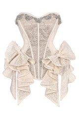Light Brown [Slavic Noble Lady] Sleeveless Multi-Layered Sparkling Diamonds Ruffled Bow Lace-Up Irregular Gothic Elegant Lolita Skirt & Corset Set - Corset - 11
