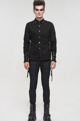 Black Punk Casual Circuit Diagram Print Asymmetric Decoration Men's Long Pants - Product - 11