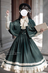 Green [Artemis SP] Ruffle Bowknot Lace College Style Elegant Lolita Jumper Dress - Product - 7