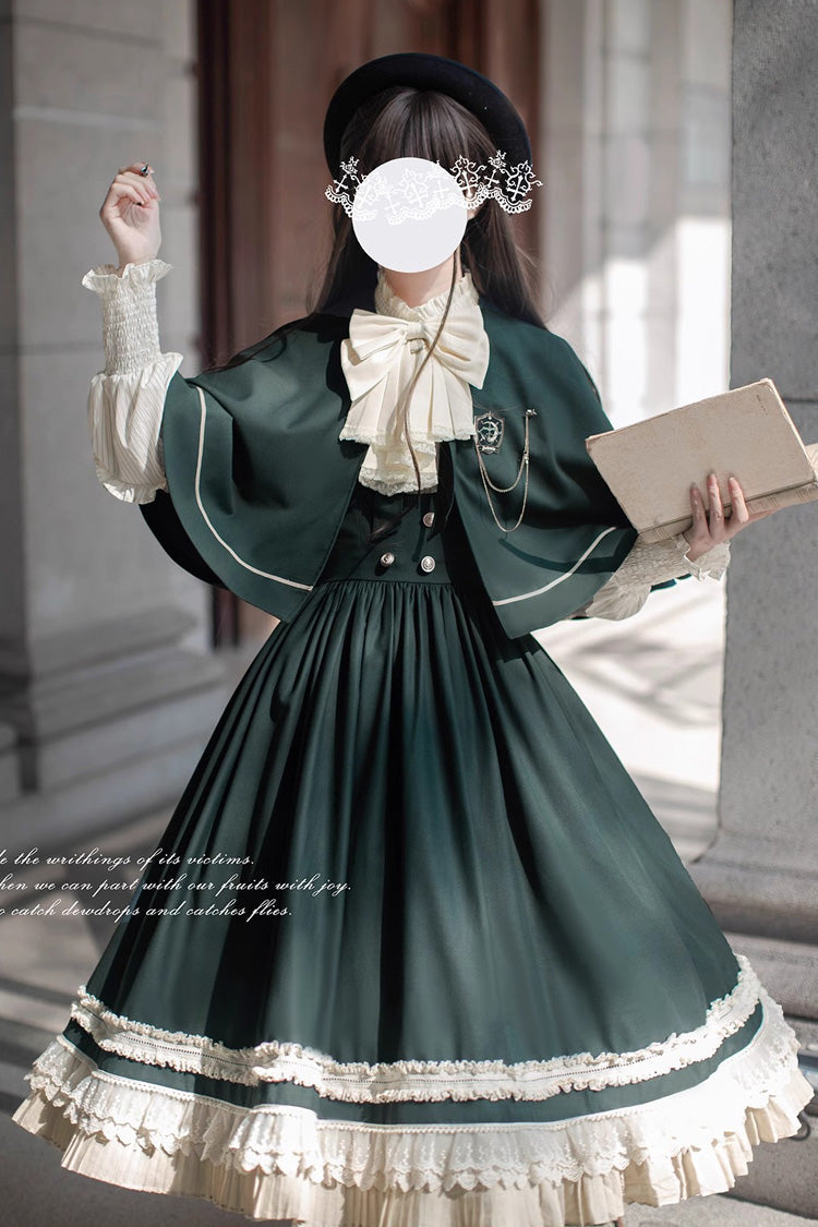 Green [Artemis SP] Ruffle Bowknot Lace College Style Elegant Lolita Jumper Dress - Product - 7