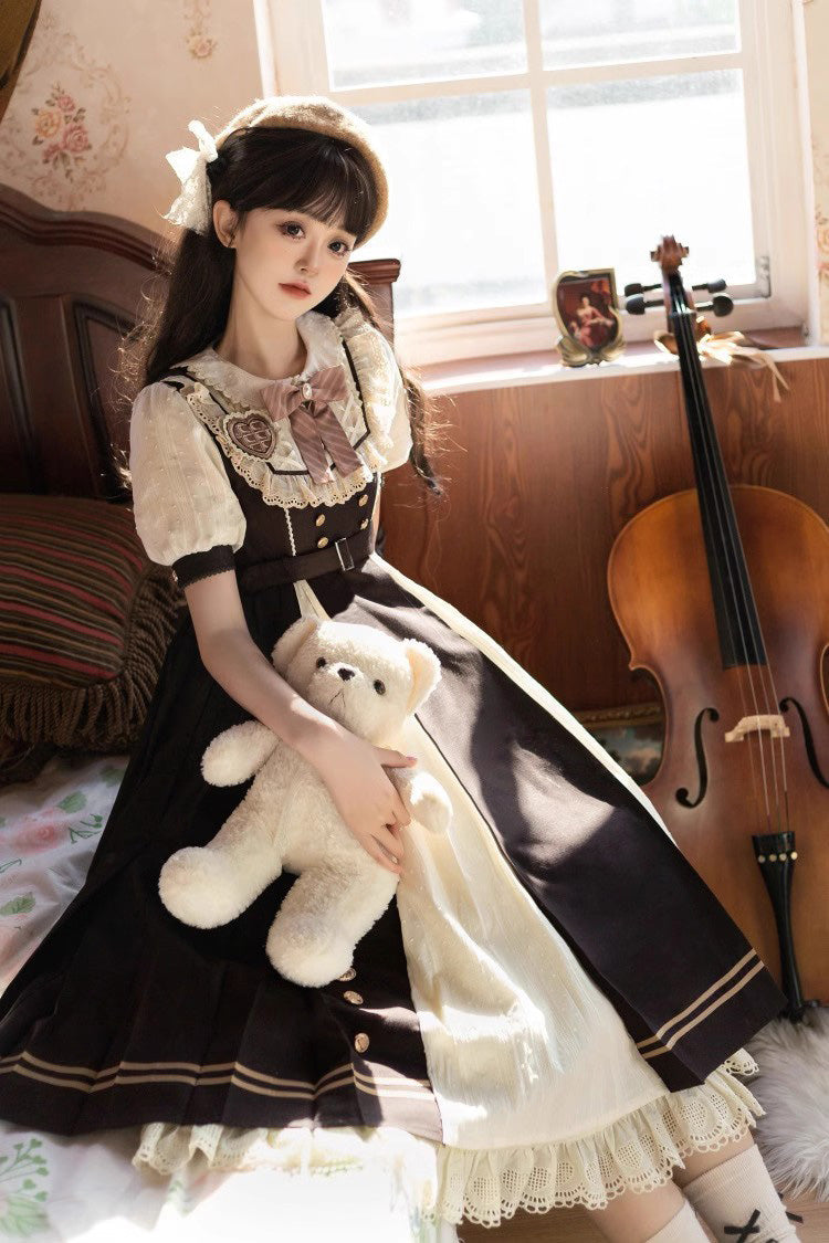 Black/White Chocolate Workshop Long Version Elegant Short Puff Sleeves Sweet Lolita Dress (Plus Size Version) - Product - 6
