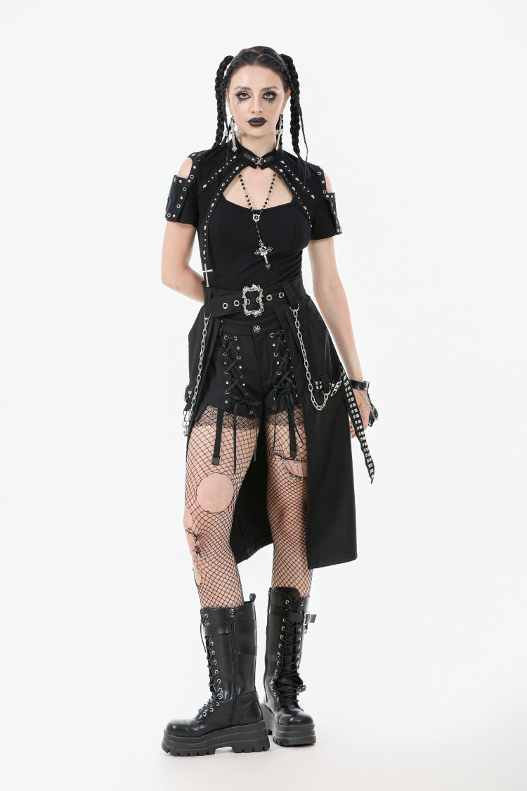 Black Women's Punk Metal Chain Belt Skirt with Straps - Product - 9