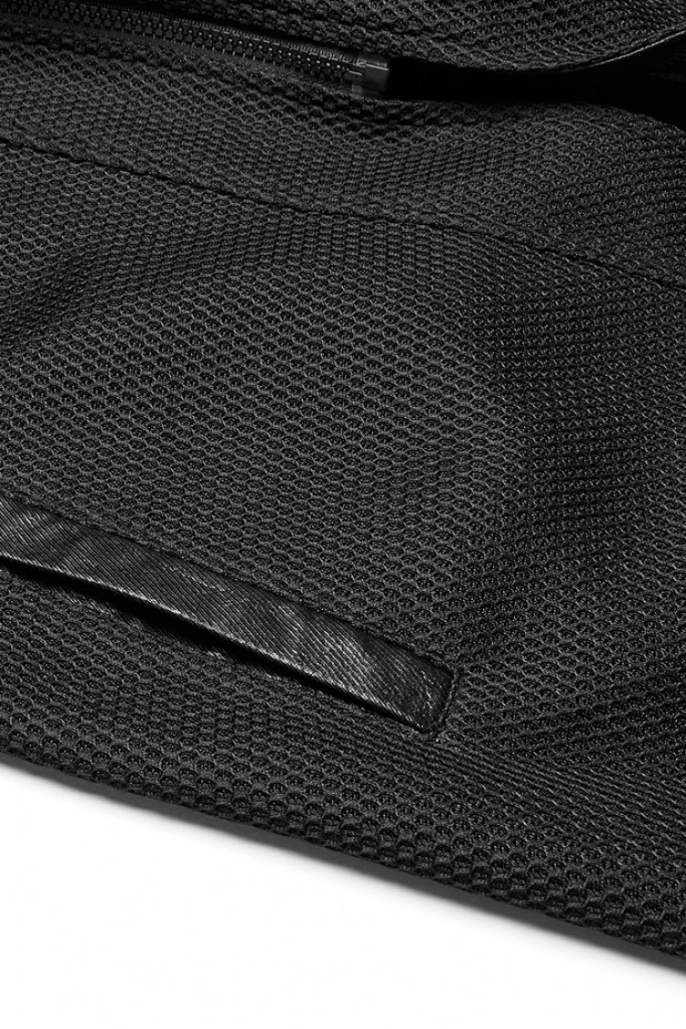 Black Stand Collar Long Sleeves Faux Leather Stitching Mesh Men's Punk Coat - Product - 8