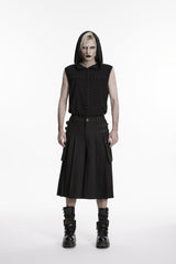 Black Buckled Big Pockets Pleated Men's Punk Pants - Black - 1