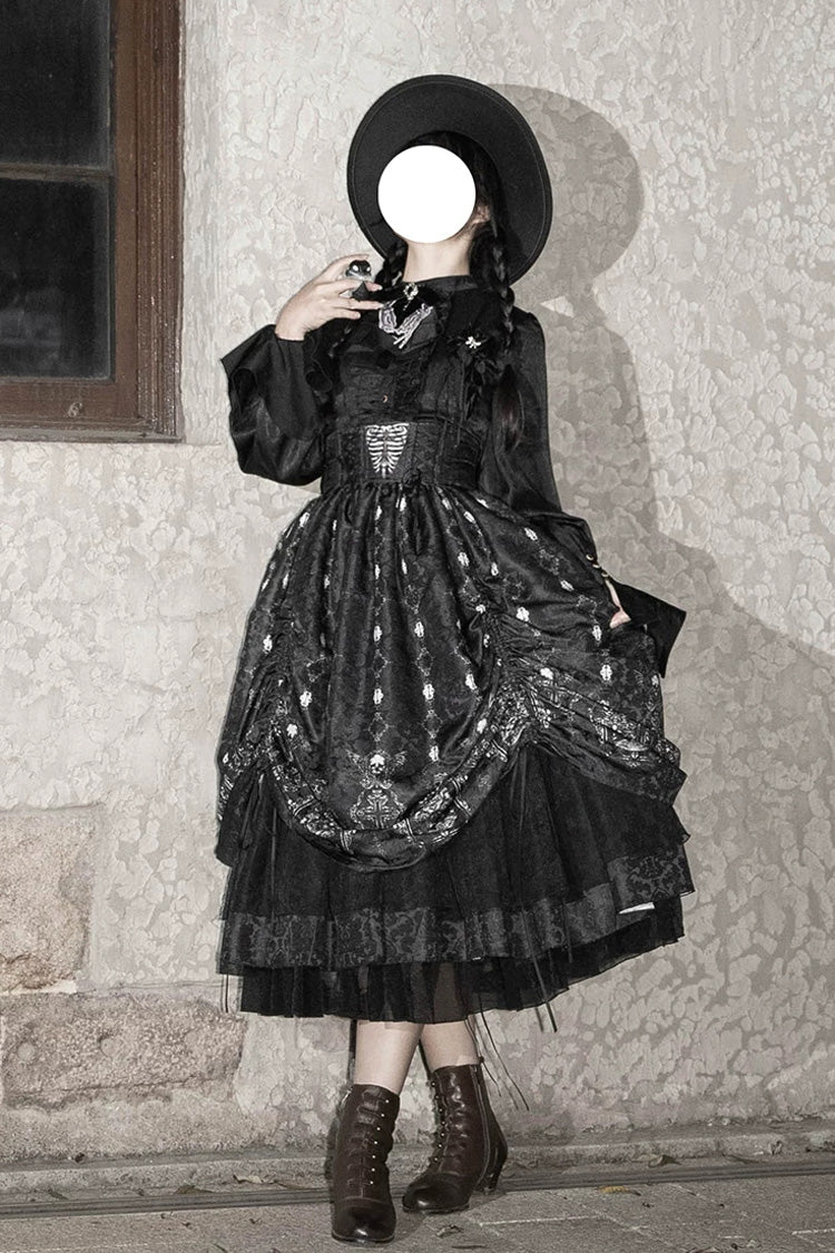 Black [Moonlit Return] Printed Boned Gothic Elegant Lolita Skirt - Product - 9