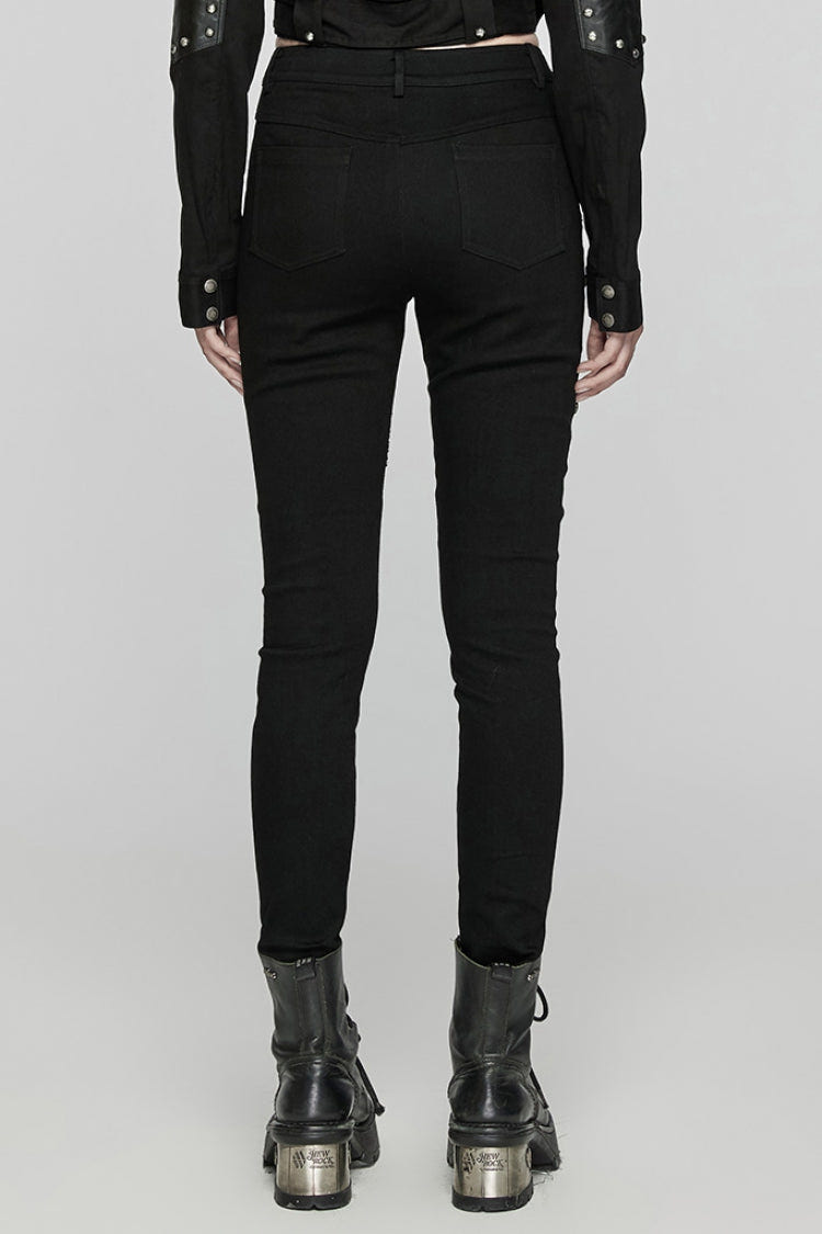 Black Triangular Stitching Mesh Buckle Women's Punk Pants - Product - 3