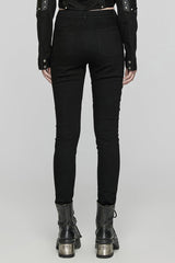 Black Triangular Stitching Mesh Buckle Women's Punk Pants - Product - 3