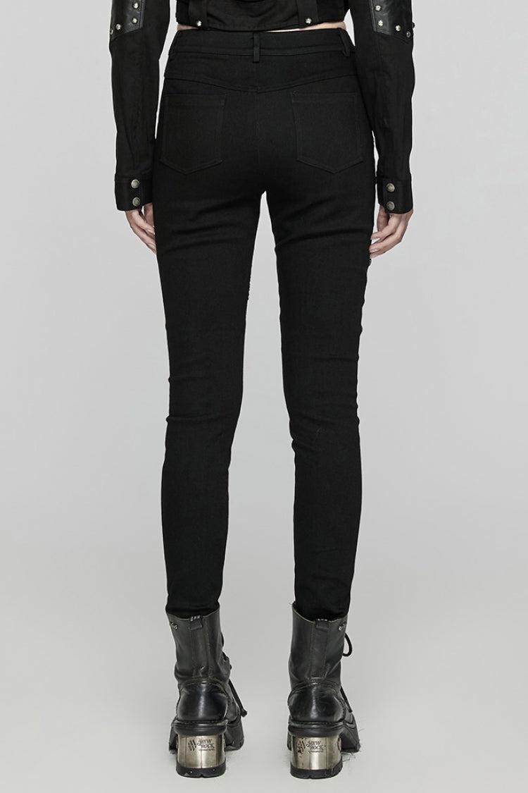 Black Triangular Stitching Mesh Buckle Women's Punk Pants - Product - 3
