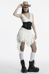 Black Stitching Mesh Zipper Women's Punk Underbust Corset - Product - 4