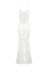 White Sleeveless Lace Lace-Up Women's Gothic Slip Dress Mermaid Wedding Dress - Product - 3