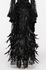 Black Women's Sequin Feather Gothic Skirt - Product - 3