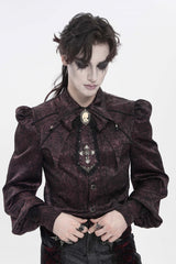 Red Lapel Collar Long Lantern Sleeves Jacquard Bow Men's Gothic Shirt - Product - 4