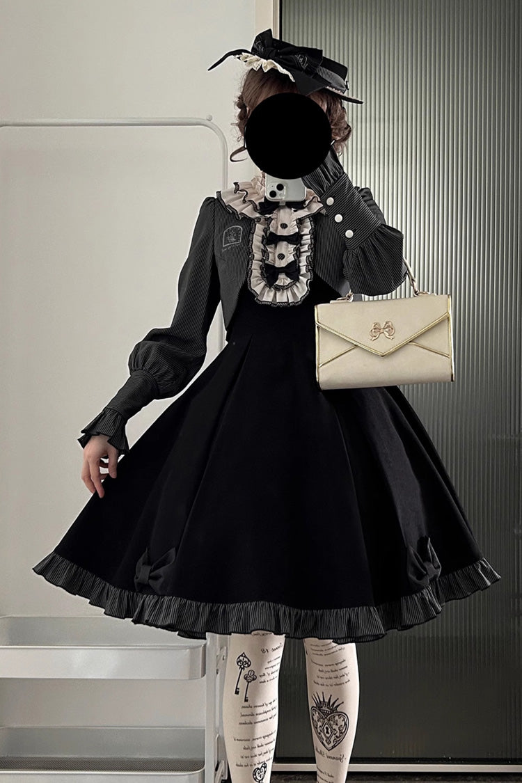 Black [Serenade] Long Sleeves Ruffle Bowknot Fake Two Pieces Classic Lolita Dress - Product - 7