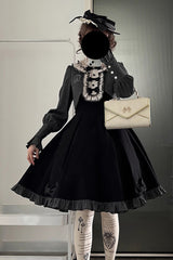 Black [Serenade] Long Sleeves Ruffle Bowknot Fake Two Pieces Classic Lolita Dress - Product - 7