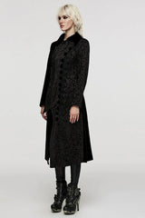 Black Stand Collar Jacquard Print Stitching Womens Gothic Coat - Product - 3