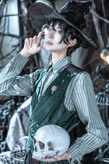 Dark Green Double-breasted Slim Ouji Prince Handsome Lolita Vest - Product - 7