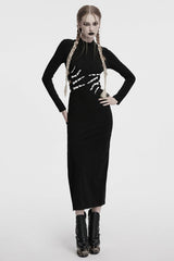 Black Long Sleeves Skeleton Print Cutout Hollow Women's Gothic Dress - Product - 4