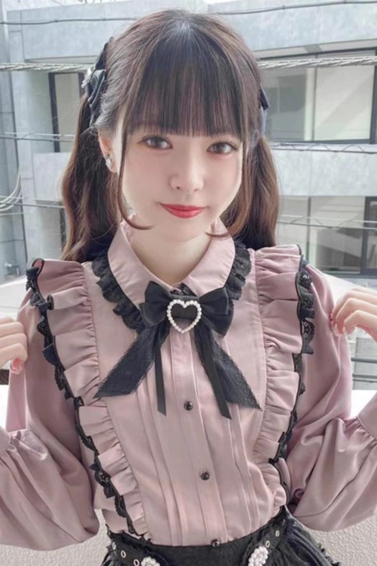Pink Doll Collar Long Sleeves Bowknot Lace Sweet Jirai Kei Blouse 3 Colors - image 2