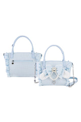 Sweet Ruffle Bowknot Zipper Pearl Chain Japanese Lolita Handbag 4 Colors - Blue - 9
