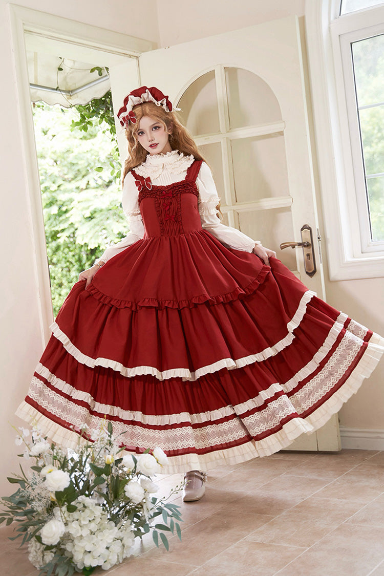 Red [Lily] Multi-Layered Ruffle Lace Classic Elegant Lolita Jsk Dress - Product - 2
