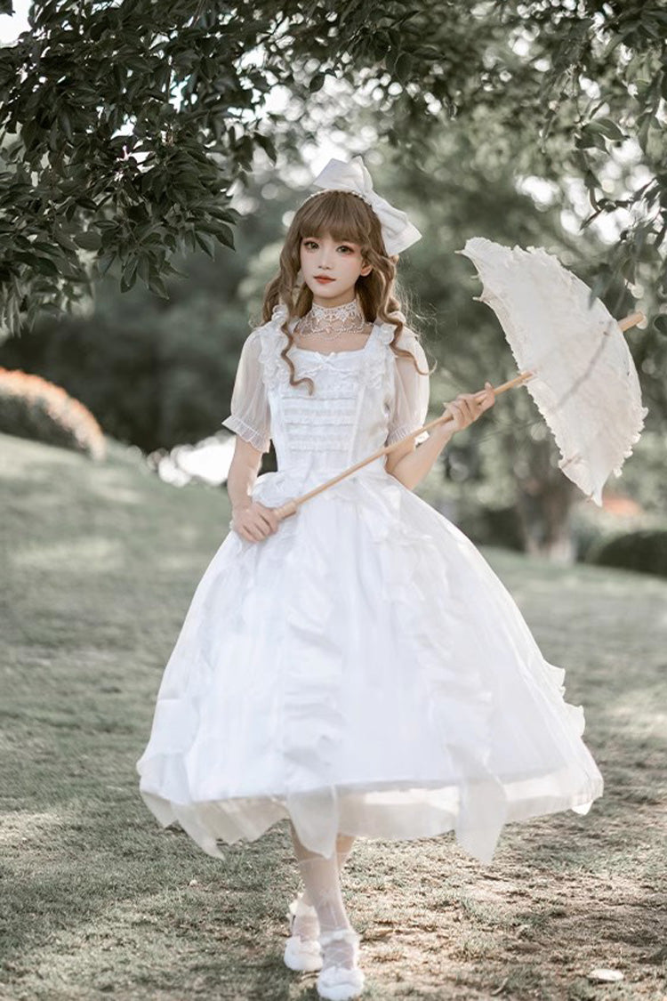 White Ode to Floating Lights Fantasy Fairy Short Sleeves Ruffle Sweet Elegant Lolita Dress - Product - 4