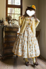 Apricot [Gardening Sunflower] Sleeveless Print Ruffle Bowknot Sweet Elegant Lolita Jsk Dress - Product - 7