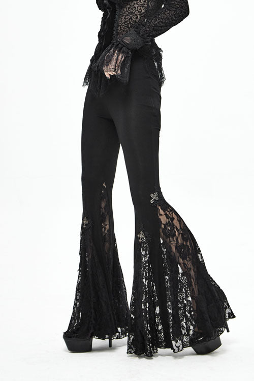 Black Cross Knit Lace Bell Gothic Womens Pants - Product - 2