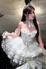White [Love God Bride] Halterneck Ruffle Hanayome Bowknot Lace Sweet Princess Lolita Jsk Dress - Product - 9