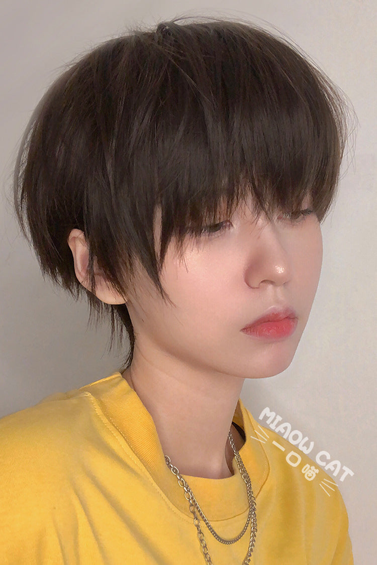 Brown Natural Short Hair Neat Bangs Prince Ouji Wig - Product - 4