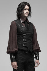 Black V Collar Sleeveless Stripes Buckle Men's Punk Vest - Product - 2