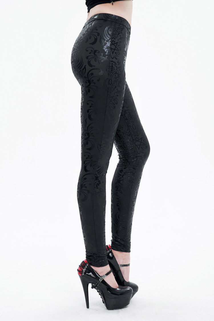 Black Stretch Pentagram Knit Special Print Women's Gothic Leggings - Product - 3