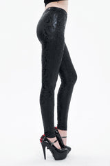 Black Stretch Pentagram Knit Special Print Women's Gothic Leggings - Product - 3