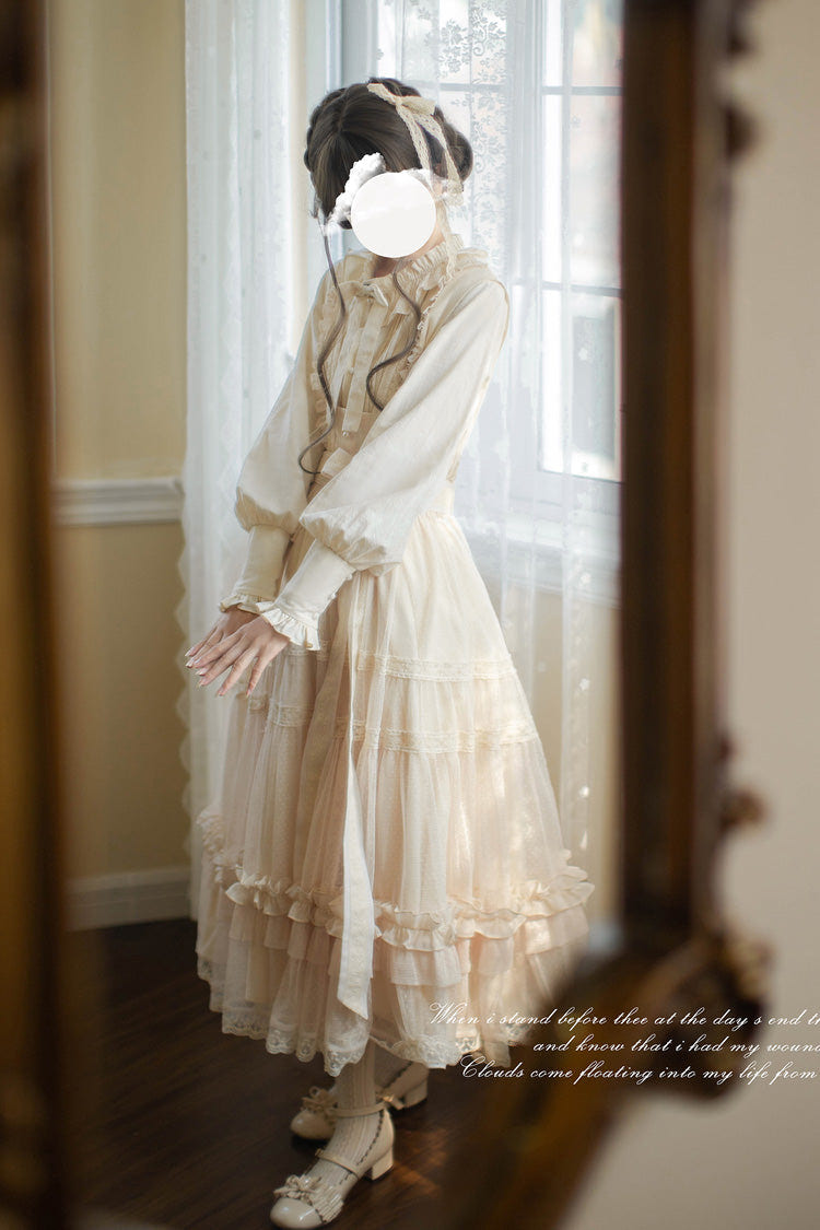 Ivory Sleeveless Ruffle Lace Sweet Japanese Elegant Lolita Jumper Dress - Product - 15