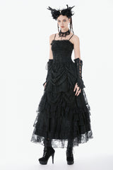 Black Sleeveless Multi-Layered Embroidered Women's Gothic Peplum Court Slip Dress - Product - 11