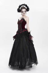 Black Floral Embroidered Beaded Women's Gothic Long Skirt - Product - 8
