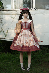 Wine Red [Fox Band] Print Square Collar Bowknot Classic Lolita Jumper Dress - Product - 8