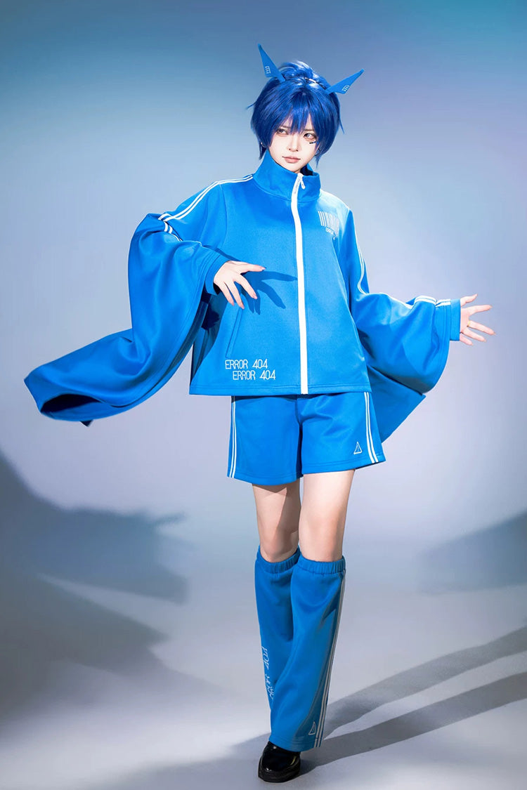 Blue [Network Error] Stand Collar Long Trumpet Sleeves Ouji Gothic Functional Style Japanese Prince Lolita Coat Shorts Set - Blue(Full-Set) - 1