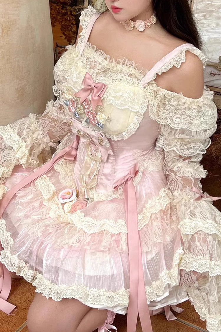 Pink Delicate Lace Flowers Love Song Bowknot Lace Sweet Lolita Dress - Product - 7