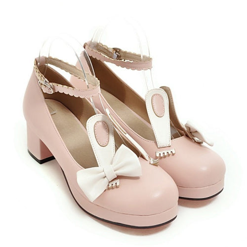 Rabbits Ears Bowknot Sweet Lolita Shoes - Pink - 2