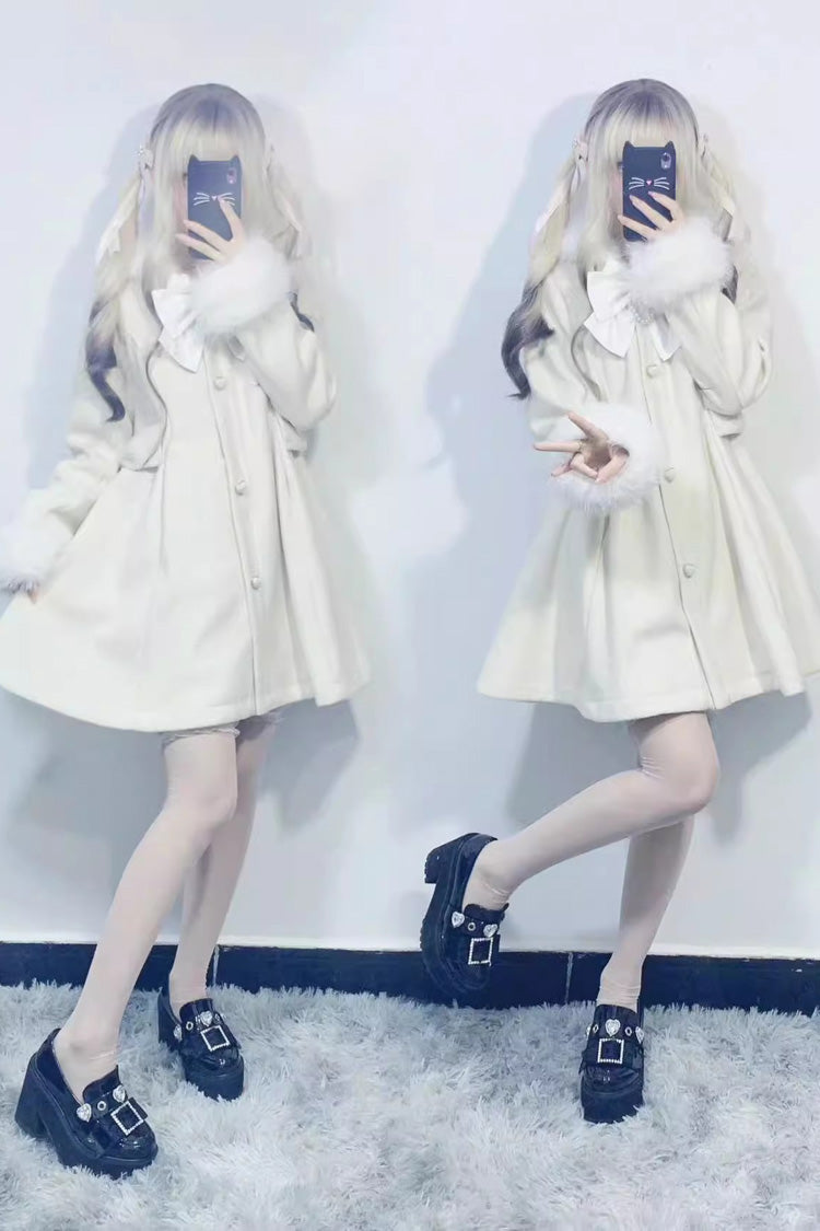Plush Lop Rabbit Long Sleeves Hooded Detachable Sweet Jirai Kei Lolita Coat 2 Colors - Product - 10