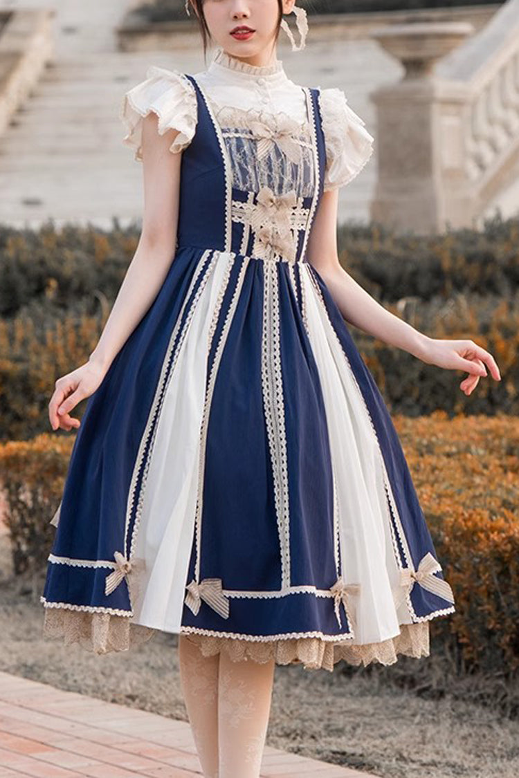 Blue/White Elegant Color Contrast Sleeveless Classic Lolita Dress - Blue/White - 1