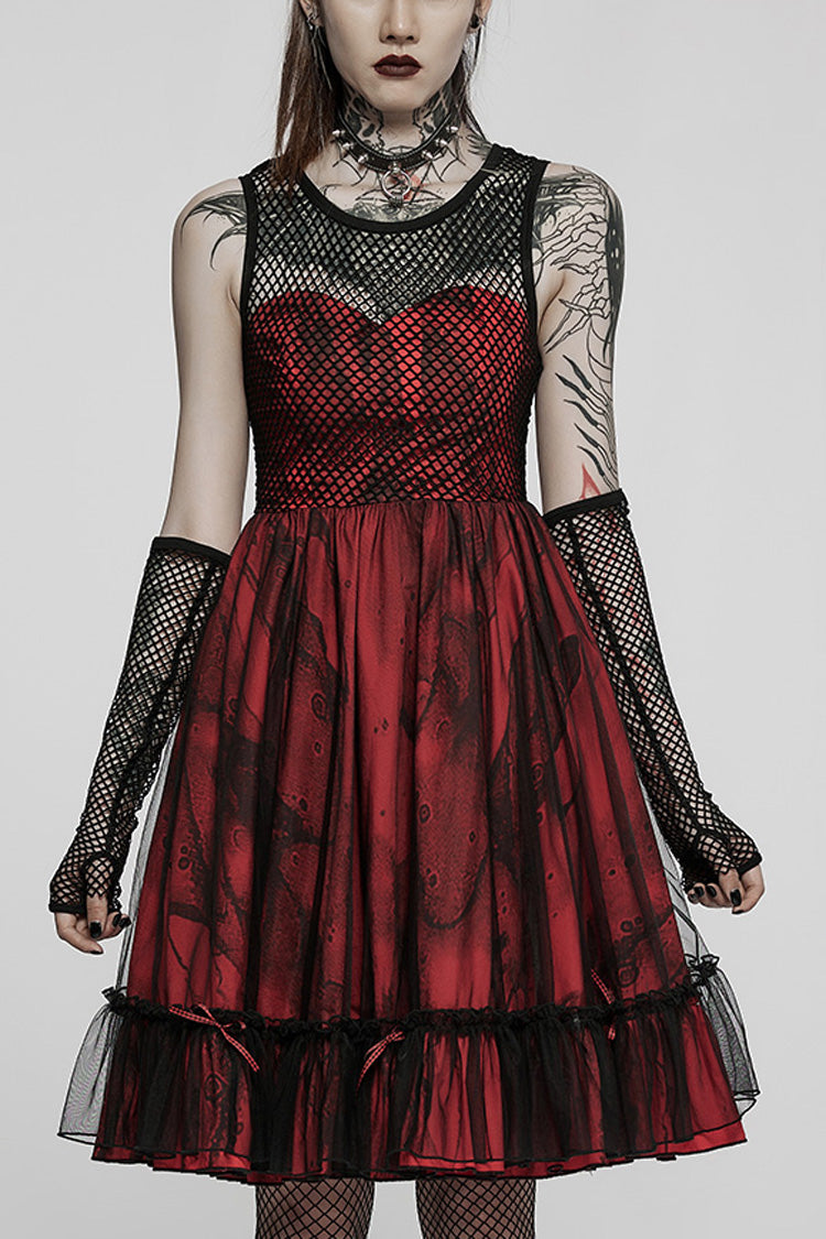 Black/Red Sleeveless Multi-layer Stitching Mesh Women's Gothic Elegant Lolita Dress - Black/Red - 1