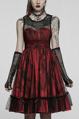 Black/Red Sleeveless Multi-layer Stitching Mesh Women's Gothic Elegant Lolita Dress - Black/Red - 1