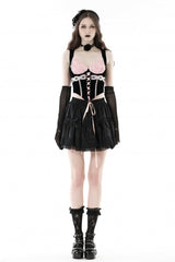 Black/Pink Lace Splice Velvet Lace-Up Women's Grunge Bustier - Product - 5